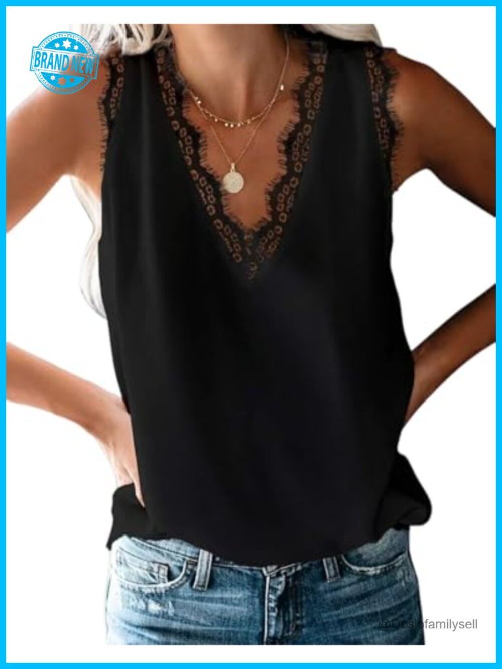 Lace Trim V-Neck Tank Top Women Summer Casual